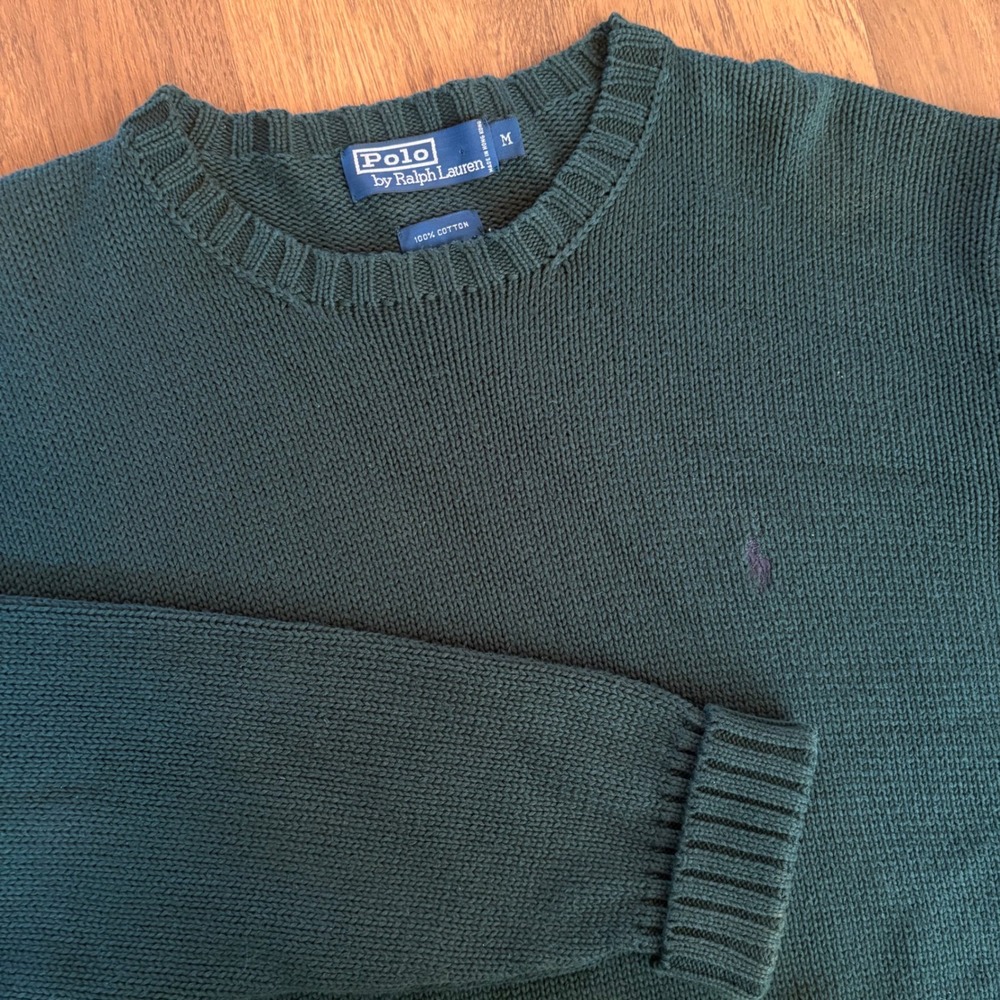 Vintage 90's Polo by Ralph Lauren Cotton Knit Small Pony Green Crewneck Sweater